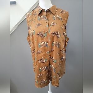 ARIAT Button Up Shirt Large Cowboy Print Western Outdoor Ranch